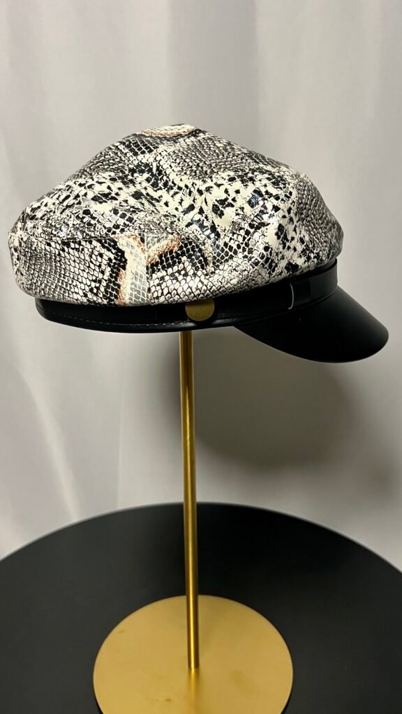 side view of animal print hat