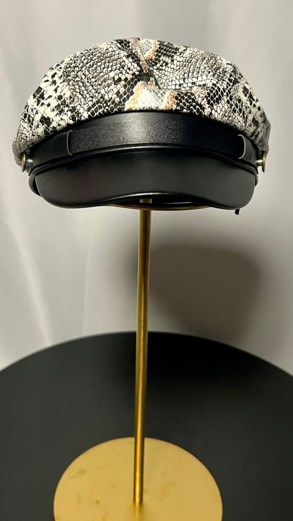 front view of animal print hat