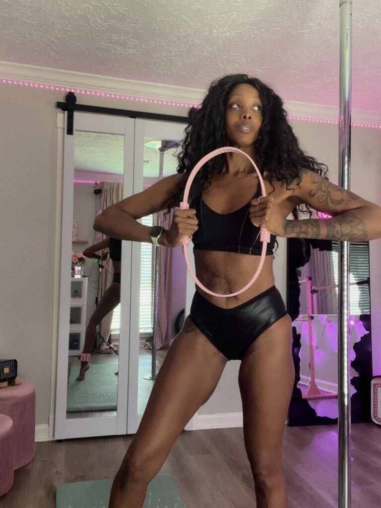 woman strength training for pole
