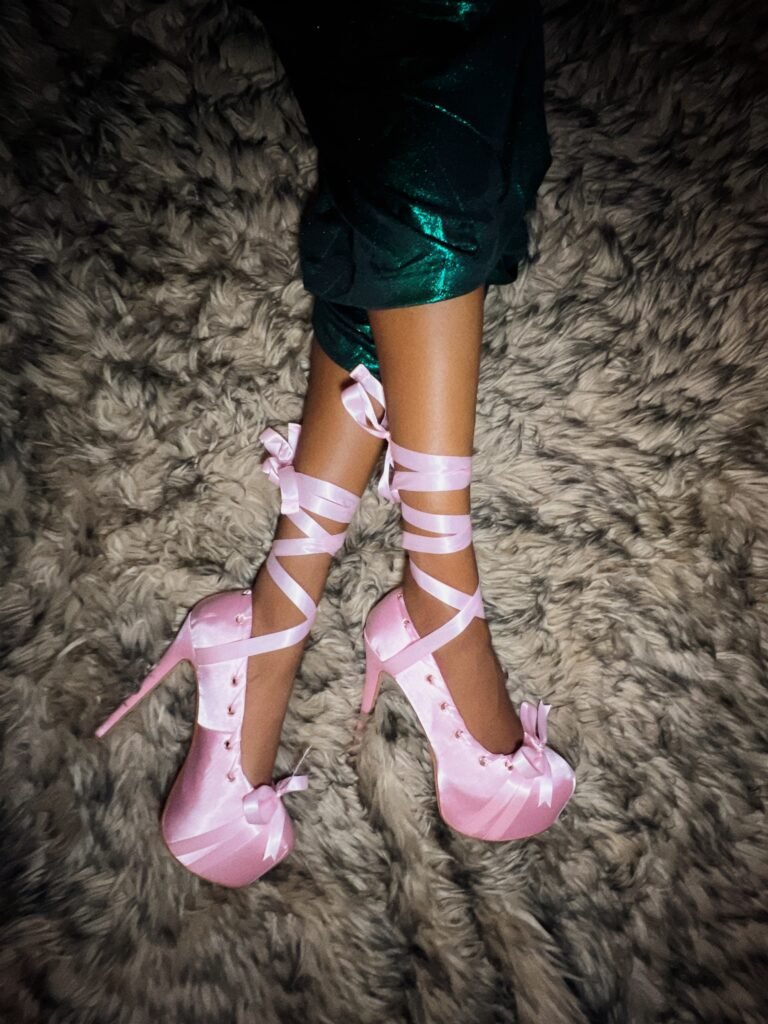 pink lace up ballet platform heels